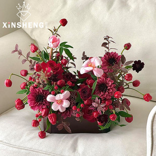 材料手工DIY插花篮花艺资材 国风花篮节日鲜花束水果包装 芯苼 中式