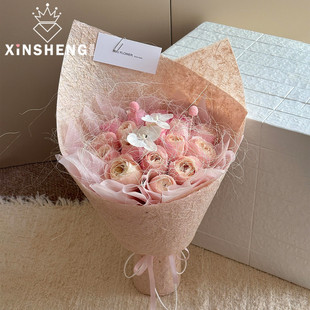 芯苼 麻丝纸鲜花花束复古高级包花纸手工DIY礼品包装花店花艺资材