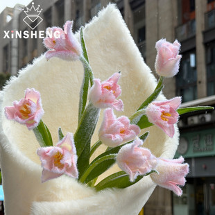 芯苼 饰搭配闪光粉花店花艺资材 圣诞节丝绒白闪粉鲜花束手工diy装