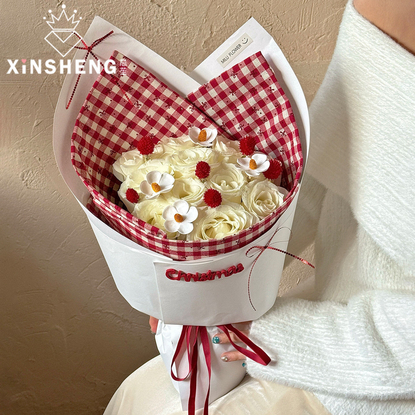 【圣诞节新品】芯苼 复古蝴蝶结&middot;布料 鲜花束精致包花布花艺资材