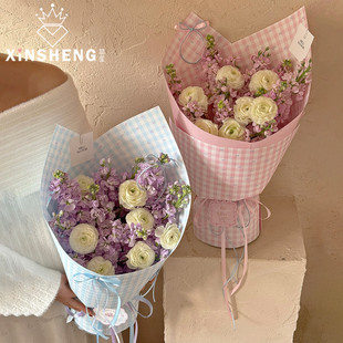 芯苼 纸鲜花花束手工diy浪漫格纹花艺包花纸资材 原创小花格·包装