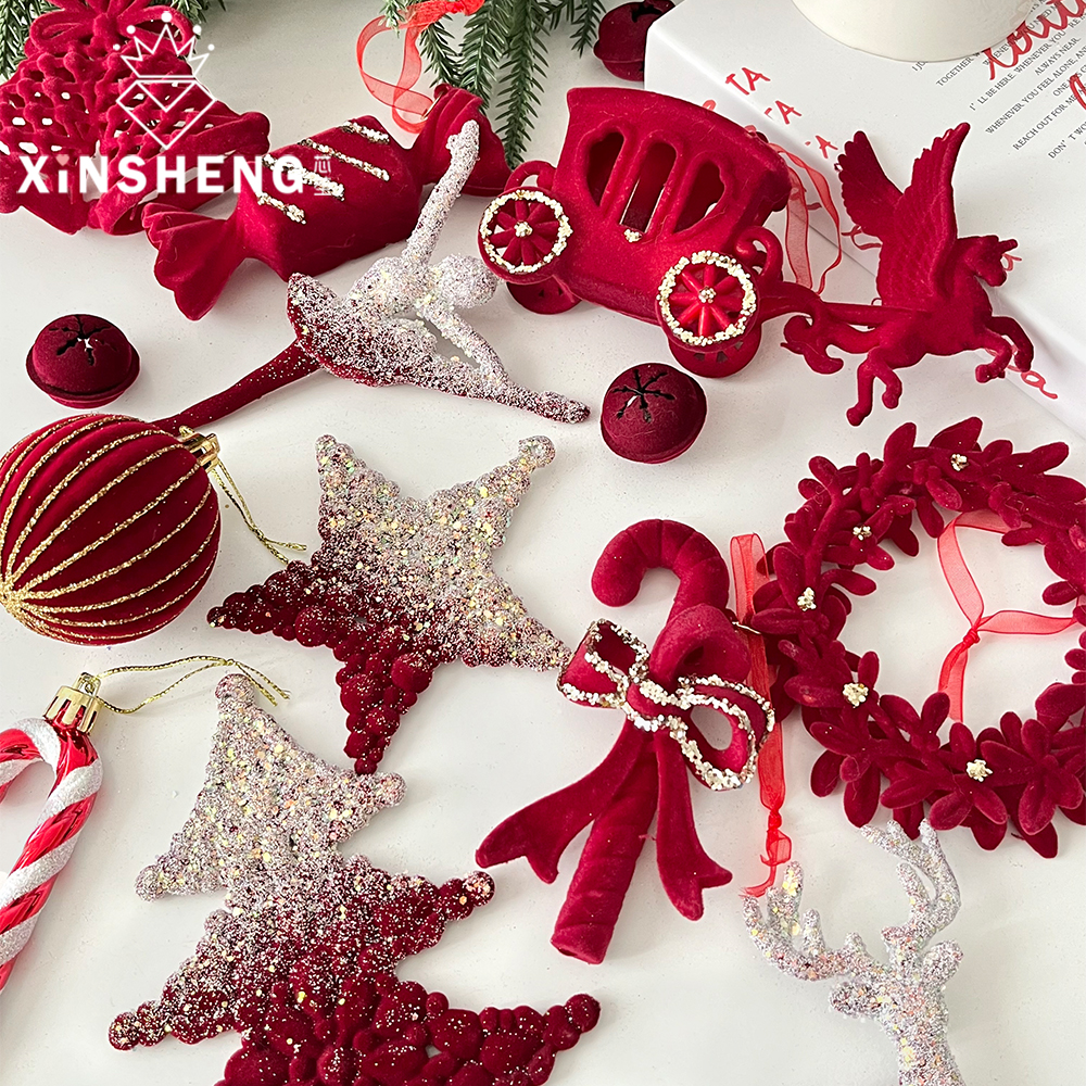 芯苼圣诞节红丝绒挂件精致挂饰