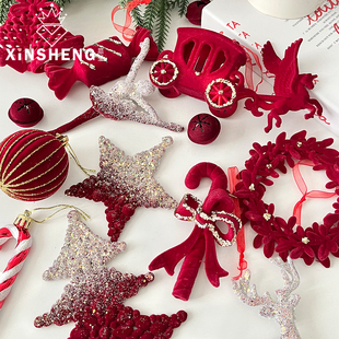 芯苼 饰鲜花束手工diy搭配材料 圣诞节红丝绒挂件节日圣诞树氛围装