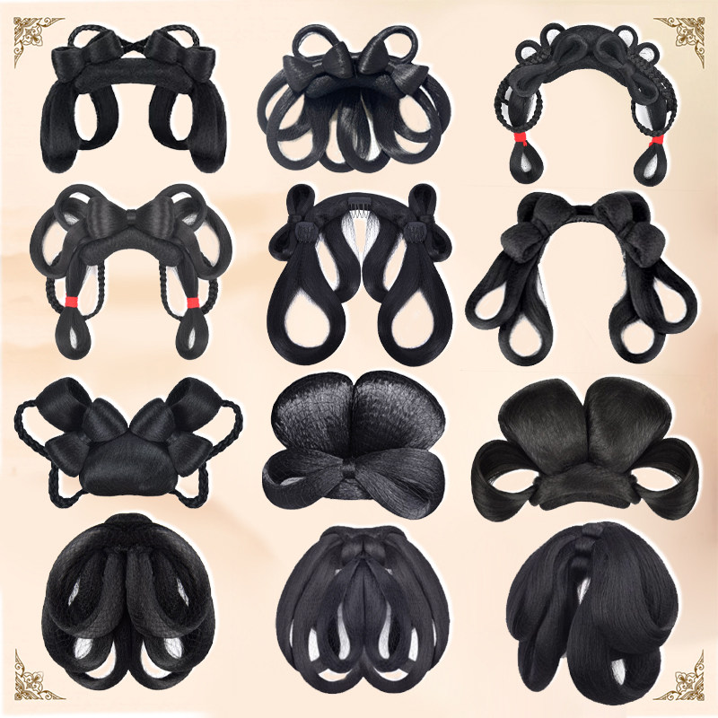 儿童汉服假发头饰古装配饰女童日常可爱盘发造型古典舞蹈演出发包