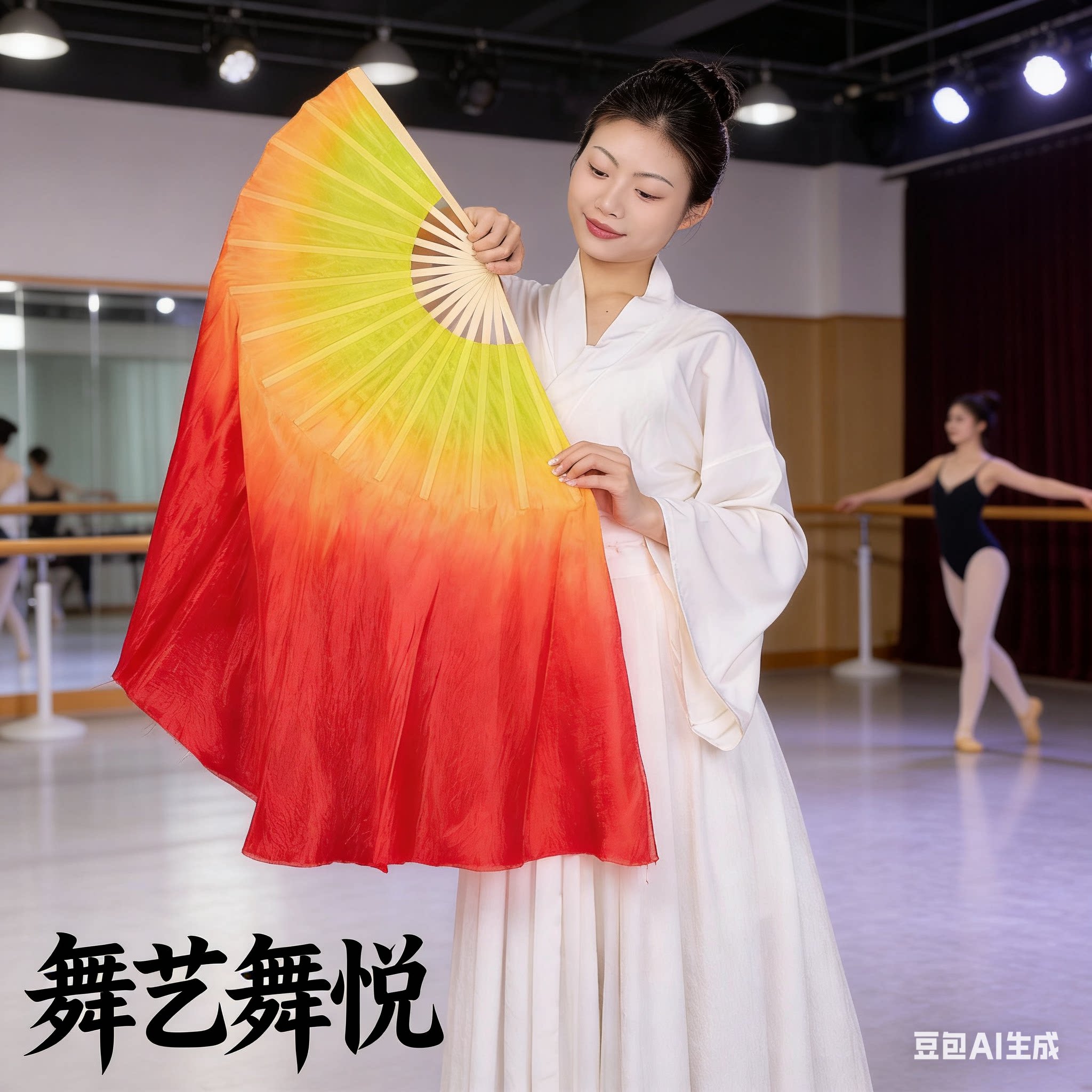 真丝红黄渐变火焰扇胶州秧歌