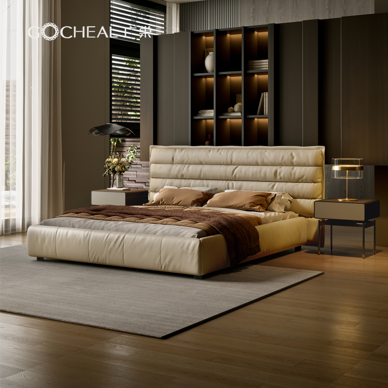 广巢头层牛皮极简风头层牛皮床