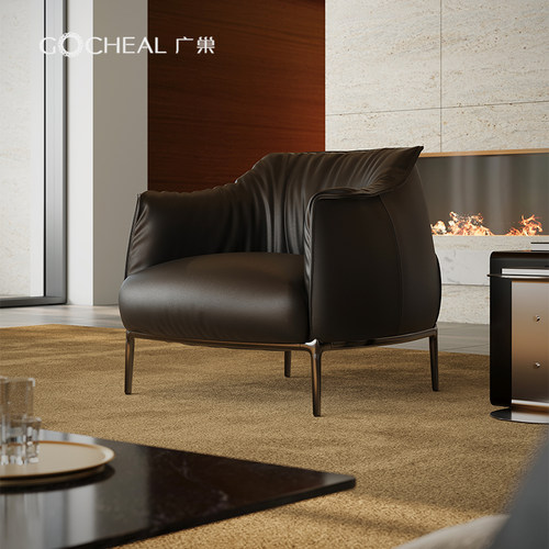 意式极简真皮沙发单人椅