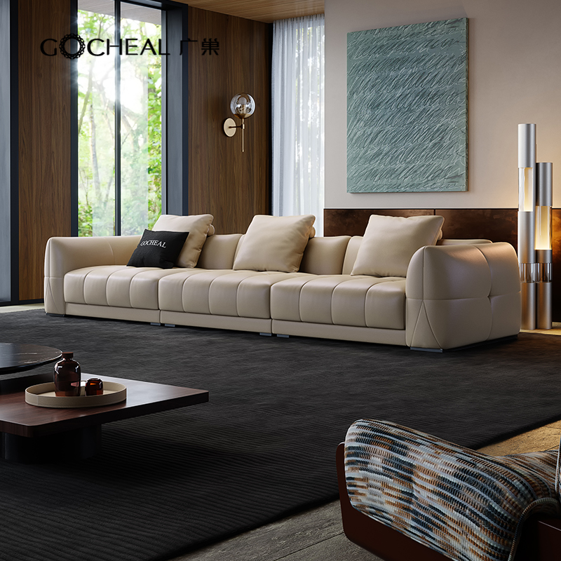 广巢 棉花糖沙发意式轻奢头层牛皮钢琴键高级感真皮客厅大户型B
