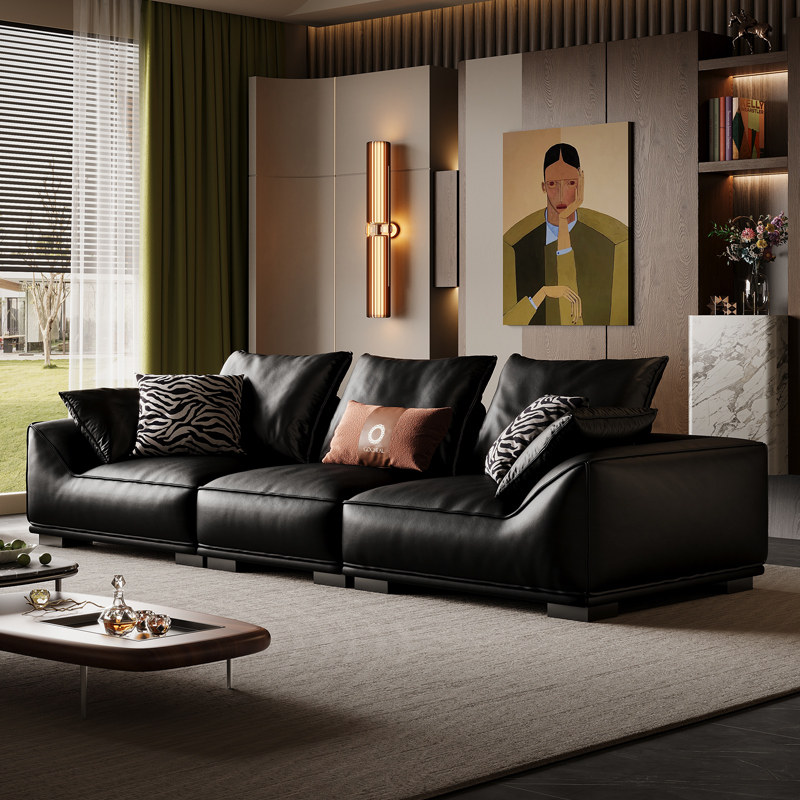 中古风高级感现代极简真皮沙发