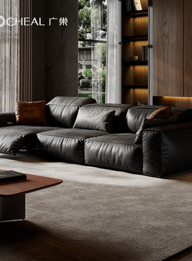 广巢 里奥沙发意式极简豆腐块电动功能真皮客厅直排零靠墙智能款B