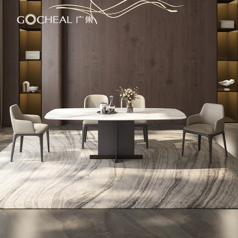 广巢实心金属支撑柱大理石餐桌