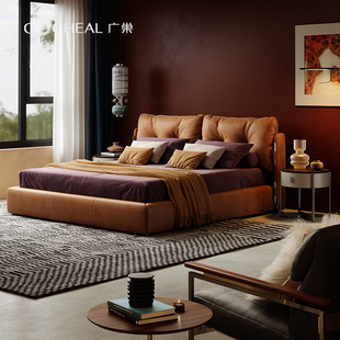 广巢云朵床意式 中古 极简真皮床主卧双人床高端大气软包床2025新款
