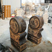 石雕青石门墩抱鼓石新中式 仿古做旧貔貅石狮子石鼓吉祥物看门门档