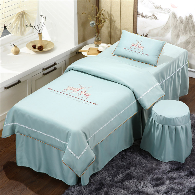 美容床罩四件套高档纯色欧式奢华全棉绒面纹绣美体美容院专用定做