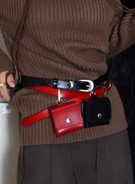 韩国小众设计极简复古百搭耳机包皮带ins辣妹休闲小方包真皮腰带