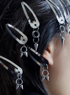 早春新品小众未来感y2k金属链条吊坠发夹中性百搭个性甜酷刘海夹