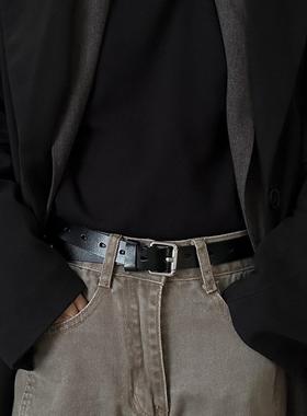 cleanfit简约中性方扣拼接牛皮腰带复古小众水滴孔个性款真皮皮带