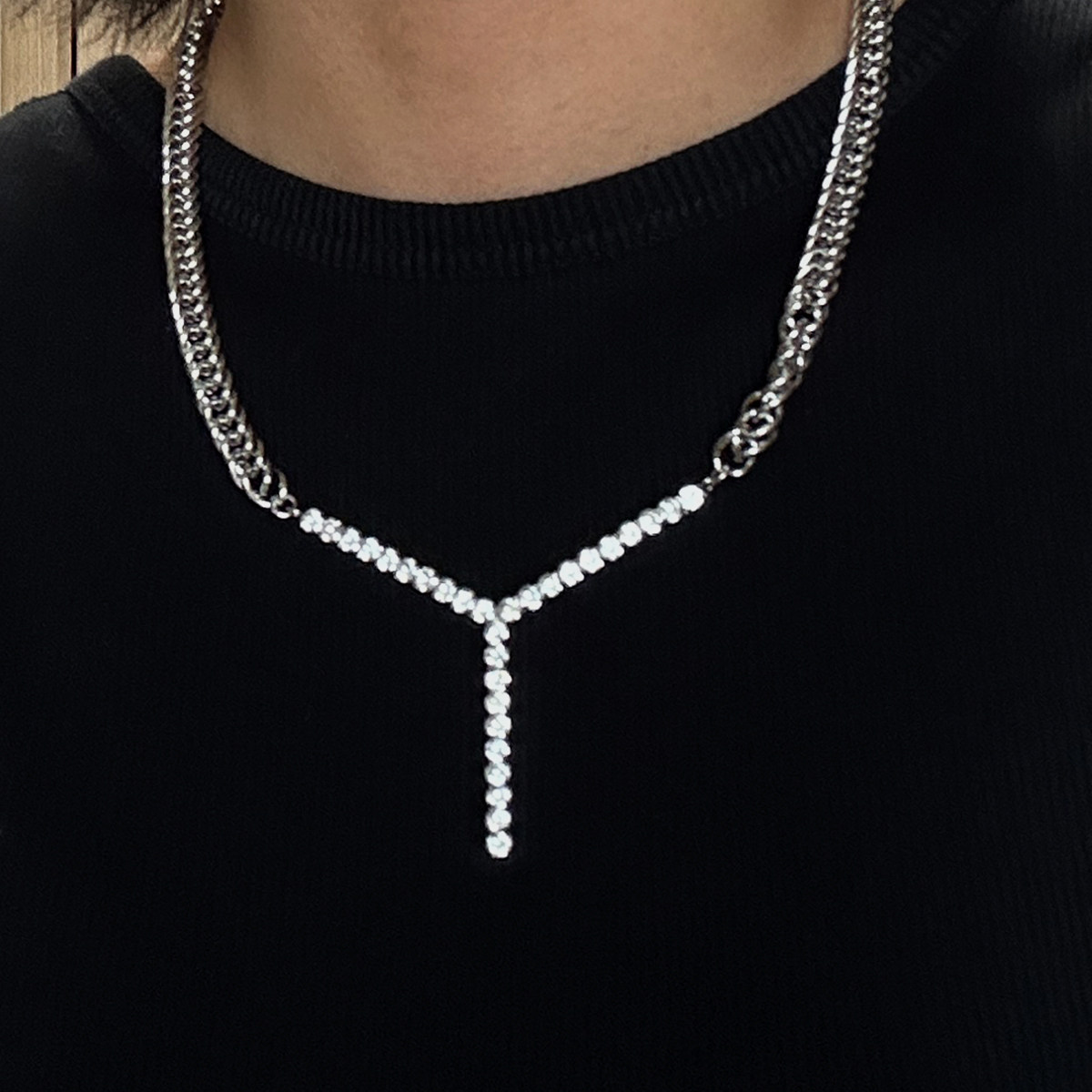 YP水钻Y字金属满钻锁骨链choker甜酷辣妹y2k朋克中性百搭项链