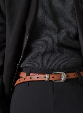 cleanfit复古棕做旧马鞍扣头层牛皮腰带小众个性百搭做旧真皮皮带