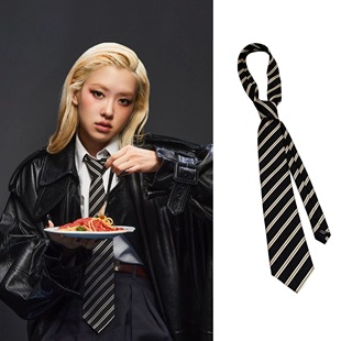 rose朴彩英同款 复古时髦黑金边手打领带小众中性百搭港风秀场领结