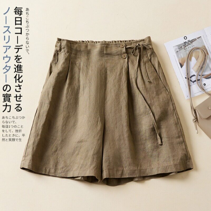 韩国薄款亚麻苎麻休闲棉麻短裤女夏季2025新款妈妈大码宽松五分裤