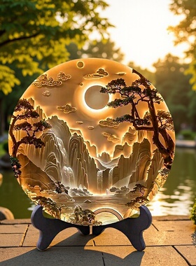 古风立体圆盘摆件书桌茶室办公室摆件精致台面创意摆件