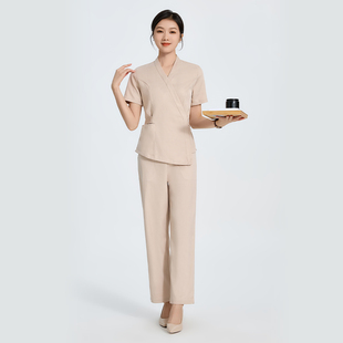 婕茜新款夏季美容师工作服女高端足浴技师工作服养生馆会所套装