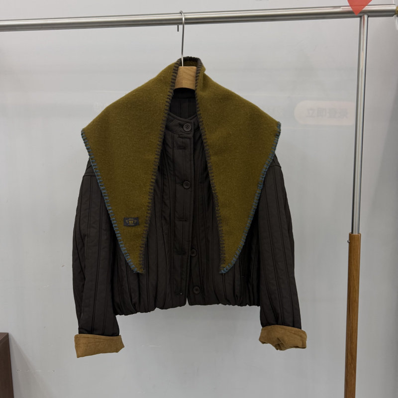 欧洲站短款撞色翻边女棉服保暖