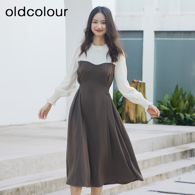oldcolour春秋季撞色休闲通勤日常长袖连衣裙女BR181010A1-699