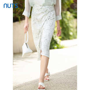 A字抽褶中裙425061029 高腰中长款 NUTS碎花半身裙女士夏季 法式