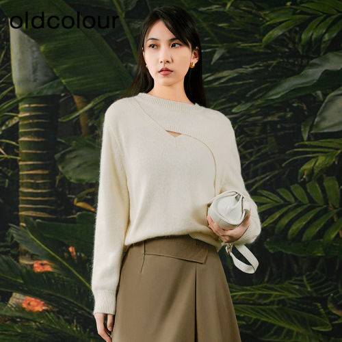 oldcolour欧珂休闲长袖不规则毛织套头衫女BR11052278