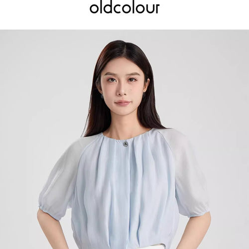 oldcolour夏季小清新气质设计感百搭短款短袖衬衫女Q250104A1-699