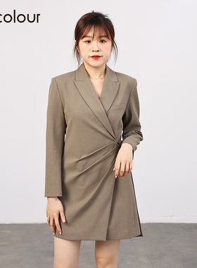 oldcolour欧珂秋季休闲显瘦修身收腰西装连衣裙女O33103375-1399