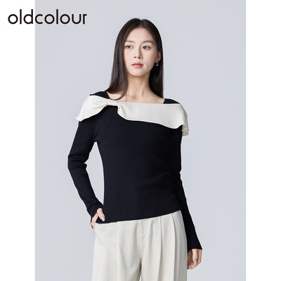 oldcolour欧珂设计感时尚气质修身简约休闲百搭通勤撞色套头衫女