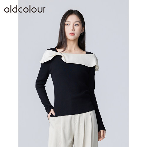 oldcolour欧珂设计感时尚气质修身简约休闲百搭通勤撞色套头衫女
