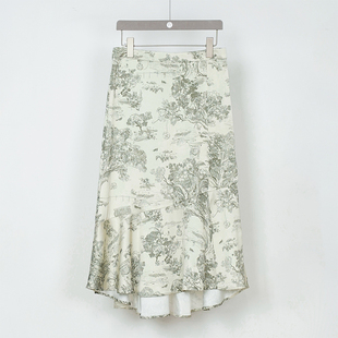 水墨画复古气质高级感长款 新中式 半身裙女333061207 新款 NUTS秋季