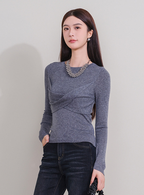 oldcolour冬季灰色设计感气质百搭修身针织套头衫女P420516A1-799