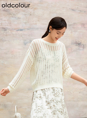oldcolour欧珂商场同款圆领镂空休闲长袖套头衫女Q130511A1-499