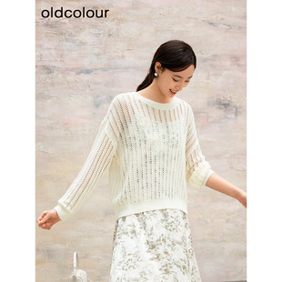oldcolour欧珂商场同款圆领镂空休闲长袖套头衫女Q130511A1-499
