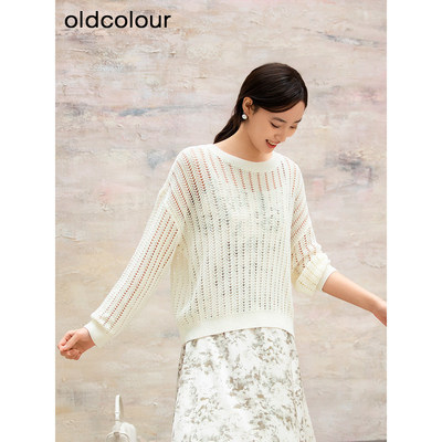 oldcolour欧珂商场同款圆领镂空休闲长袖套头衫女Q130511A1-499