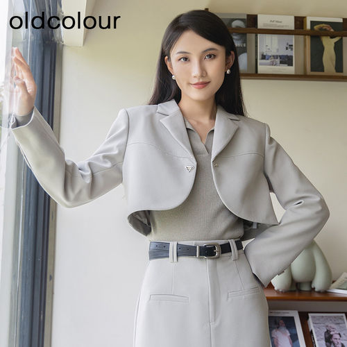 oldcolour秋季新款设计感一粒扣通勤风短款休闲西装女BQ340401A1
