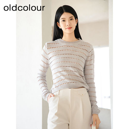 oldcolour秋季新款时尚气质修身显瘦镂空设计套头衫女BQ380506A1