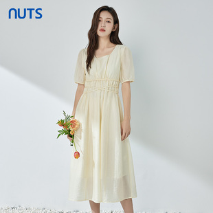 599 326101360B NUTS简约气质修身 纯色百搭连衣裙女夏装