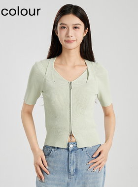 oldcolour夏季设计感百搭气质拉链针织短外套女BR210508A1-499