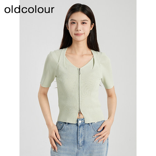 oldcolour夏季设计感百搭气质拉链针织短外套女BR210508A1-499