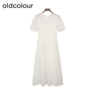 oldcolour夏季法式气质百搭甜美宽松短袖连衣裙女Q281024A1-999