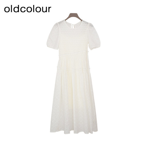oldcolour夏季法式气质百搭甜美宽松短袖连衣裙女Q281024A1-999