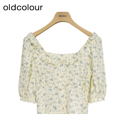 oldcolour欧珂夏季简约休闲日常时尚碎花短袖衬衫女Q26011448B