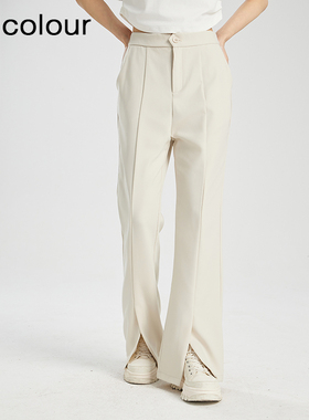 oldcolour夏季新款高级气质百搭开叉长款微喇裤女BR210707A1-459