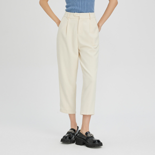 直筒显瘦七分休闲裤 新款 女通勤 2022冬季 oldcolour白色高腰哈伦裤